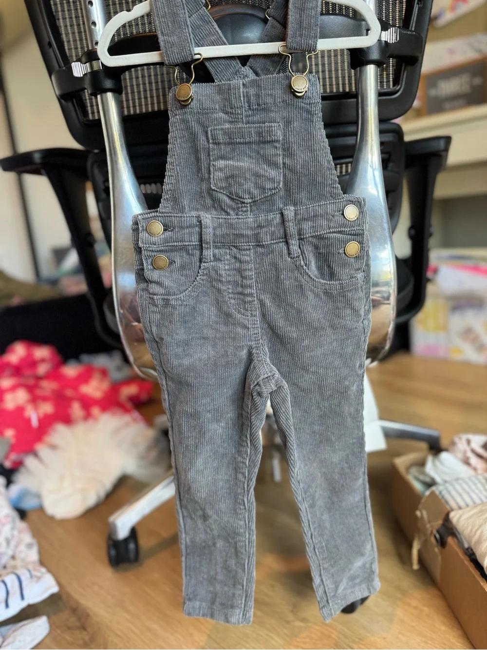 Gray Corduroy Overalls for Kids - Classic Suspender Pants